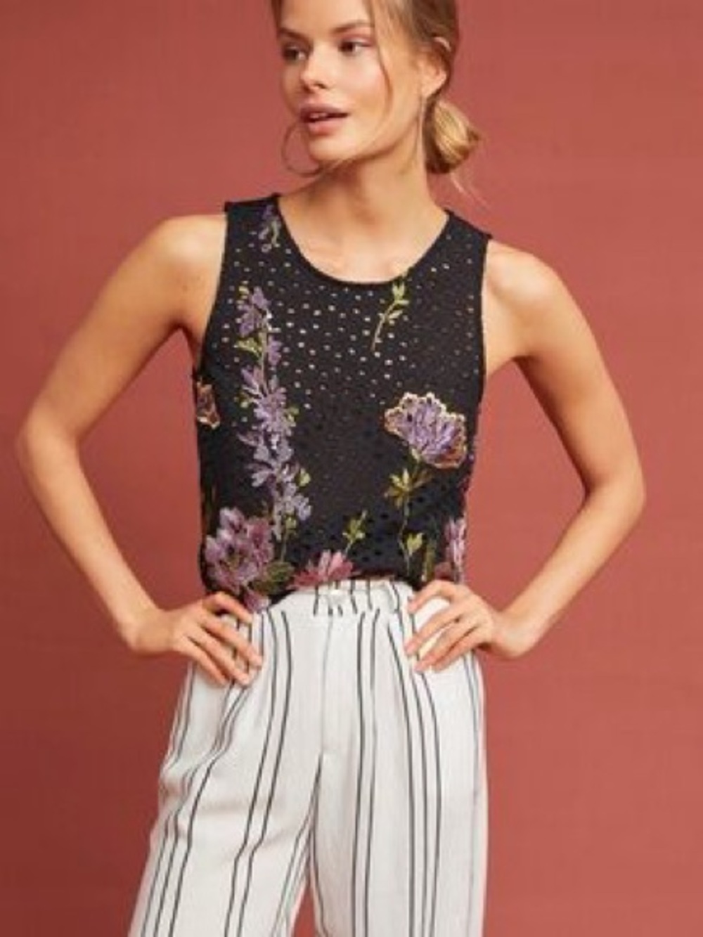 NWOT Meadow Rue Anthropologie Harriet Embroidered Tank Top Floral Eyelet